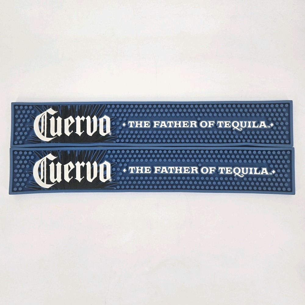 Jose Cuervo Tequila Bar Mats Lot 2 Rubber Spill Rail Runner Blue 21" Man Cave JC